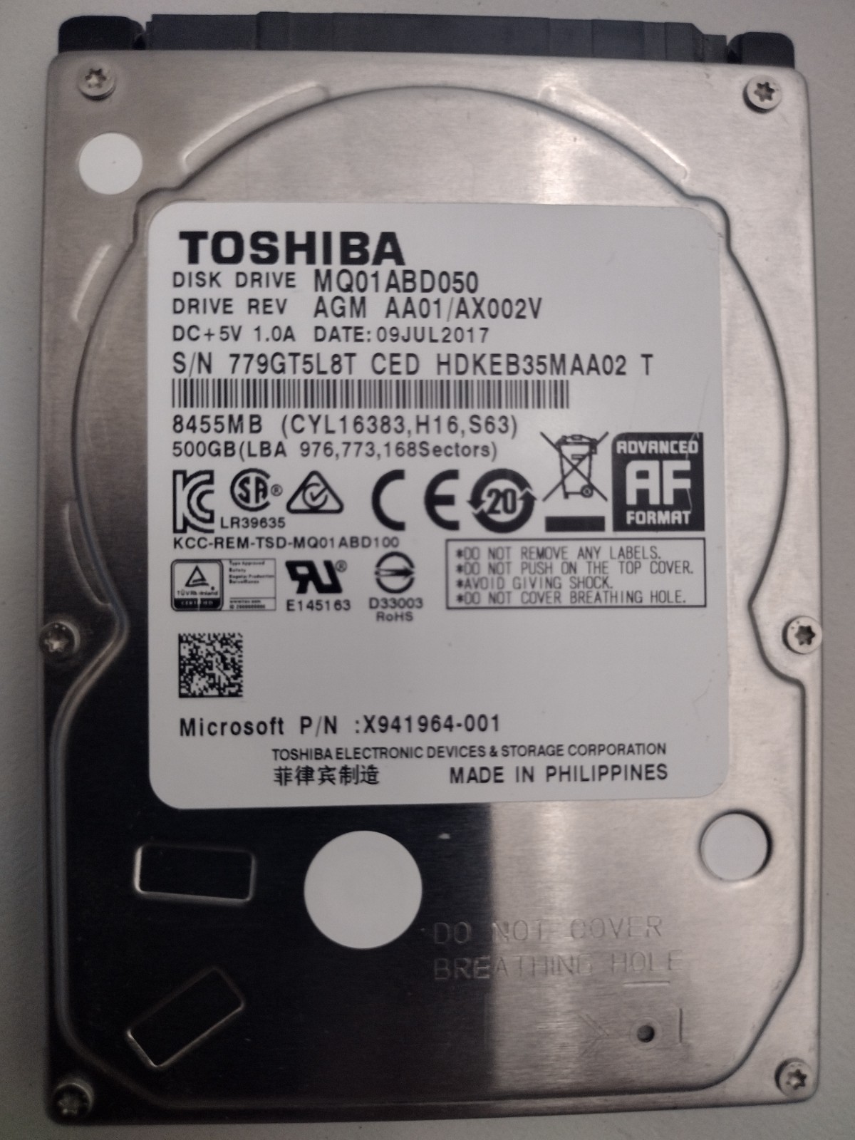 Toshiba 500 GB 2.5'' SATA 600 Hard Disc Drive