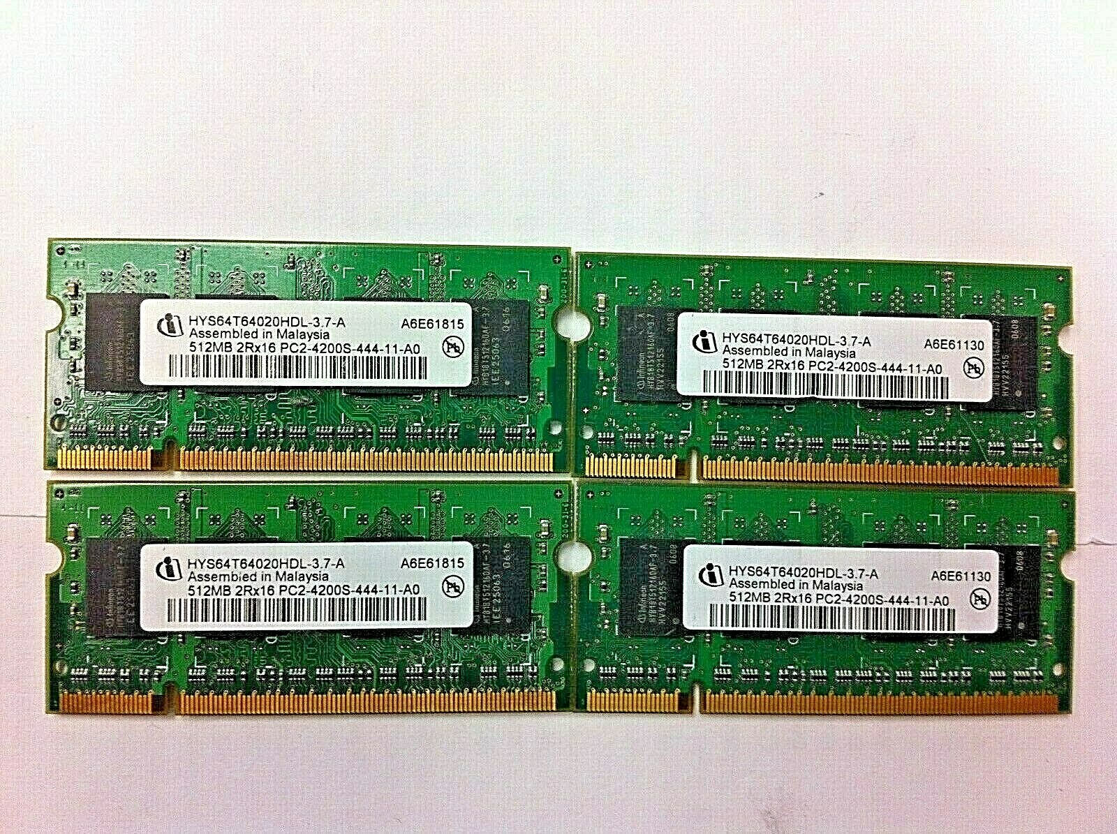 Lot of 4 Infineon HYS64T64020HDL 3.7-A 512MB 2Rx16 PC2-4200S-444-11 Memory Ram 4