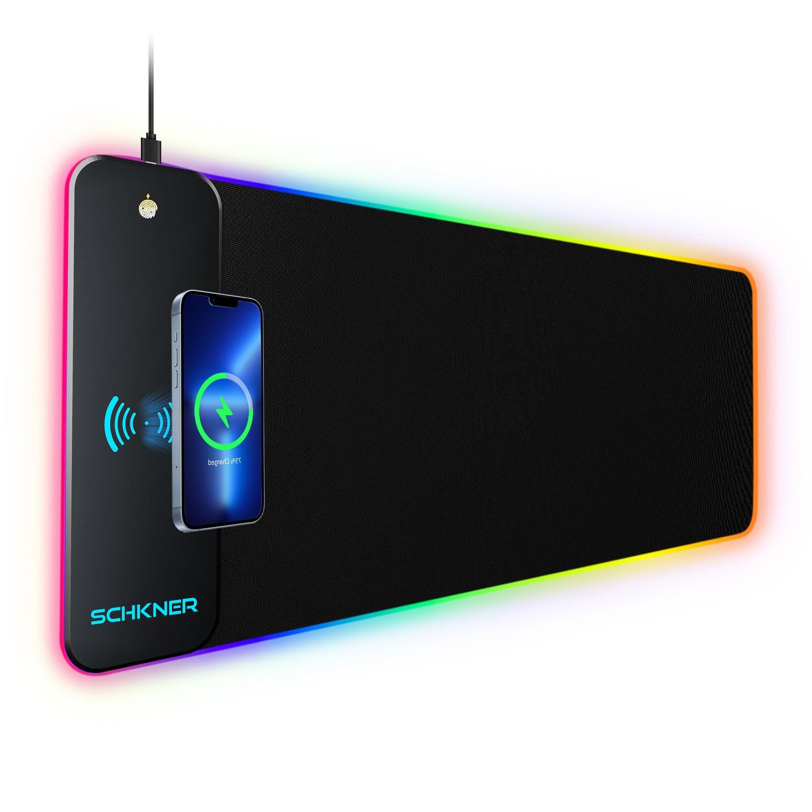 Schkner RGB Gaming Mouse Pad with Wireless Charging 15W, Large Desk Mat