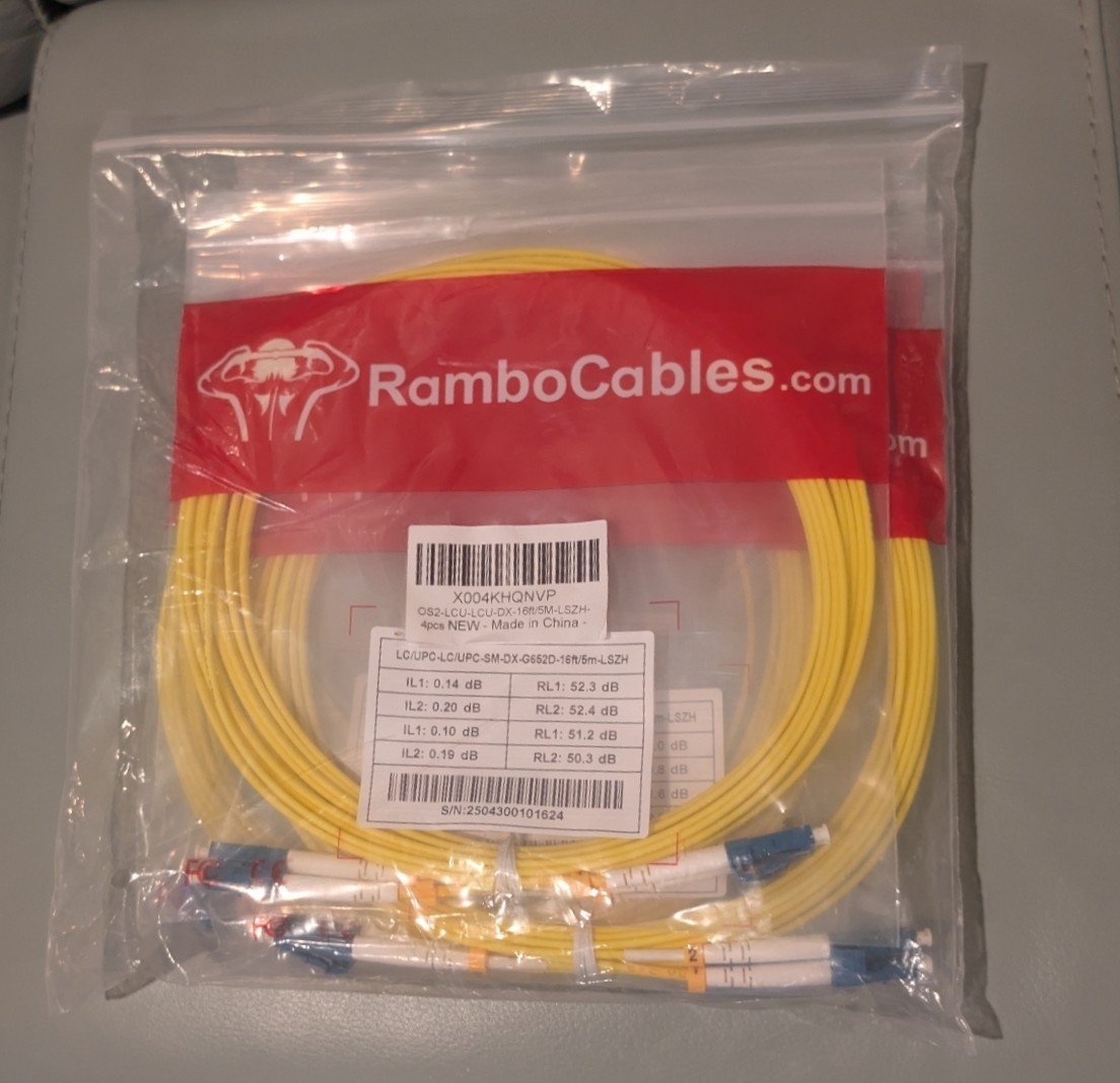 OS2 Single Mode Fiber LC to LC Patch Cables 16ft/5m, 4Pack SM Singlemode Fiber