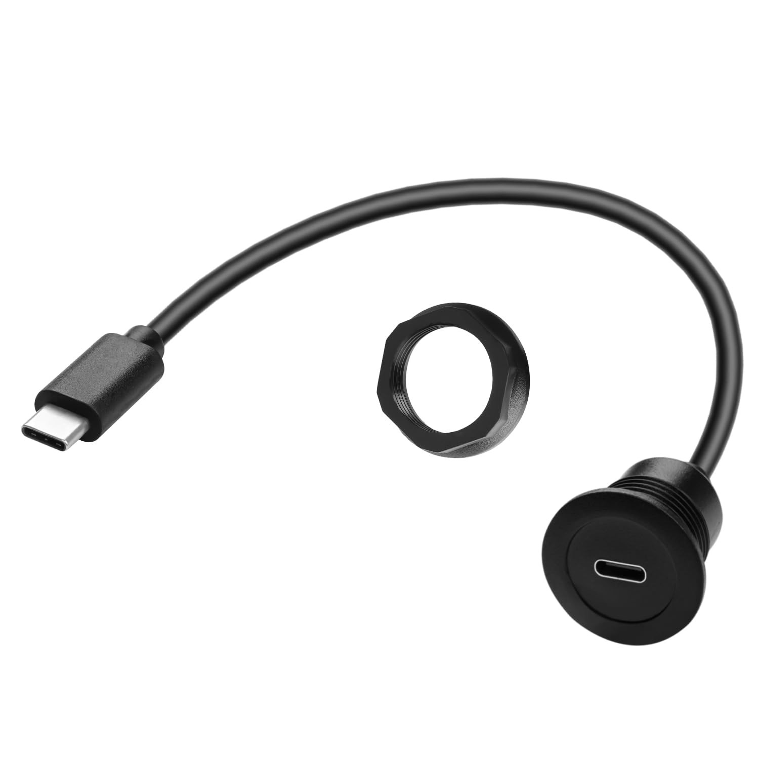 QIANRENON 5Gbps USB C Flush Mount Adapter Fast Charging Short Cable Black 