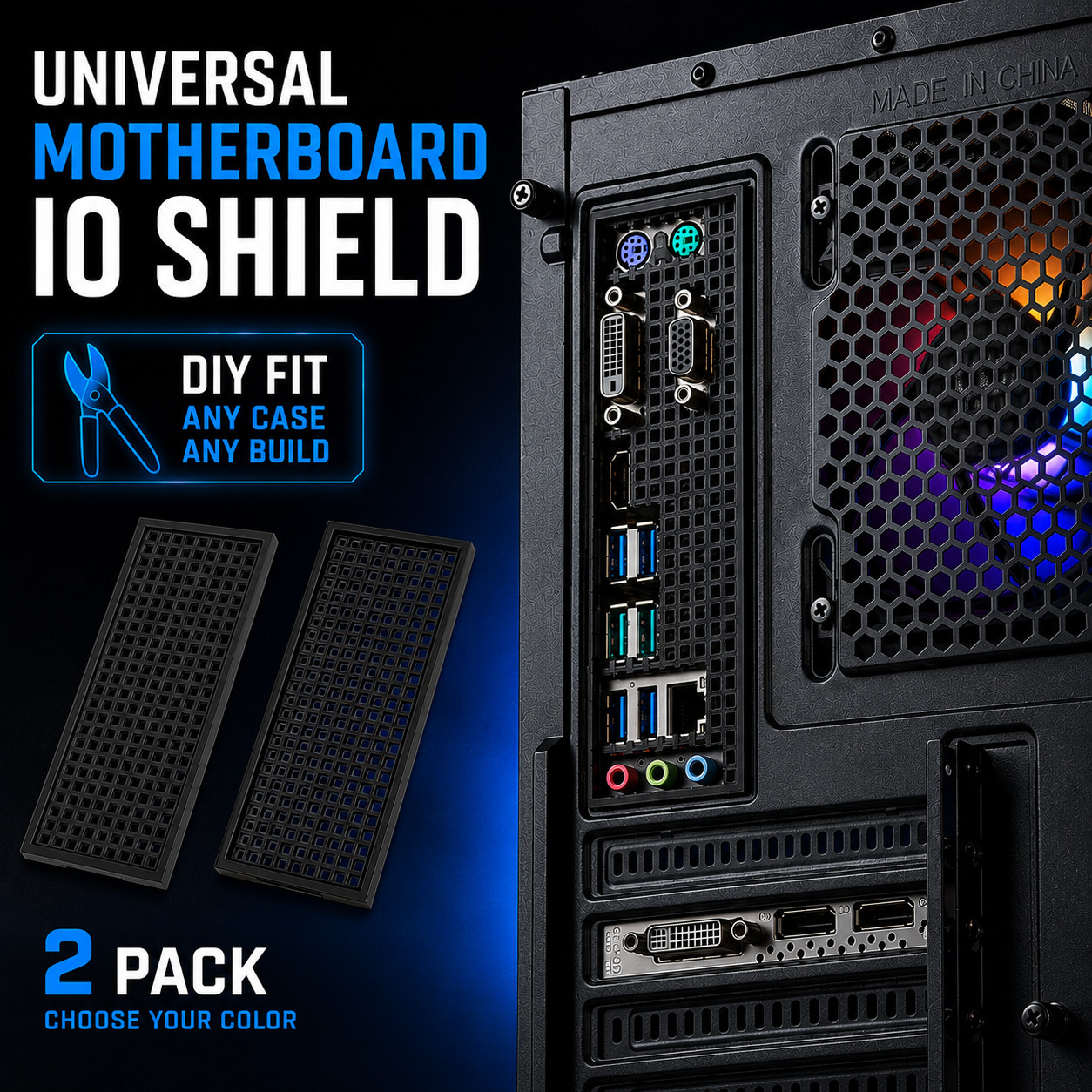 2x Universal Motherboard IO Shield, Universal IO Plate Mutiple colors available