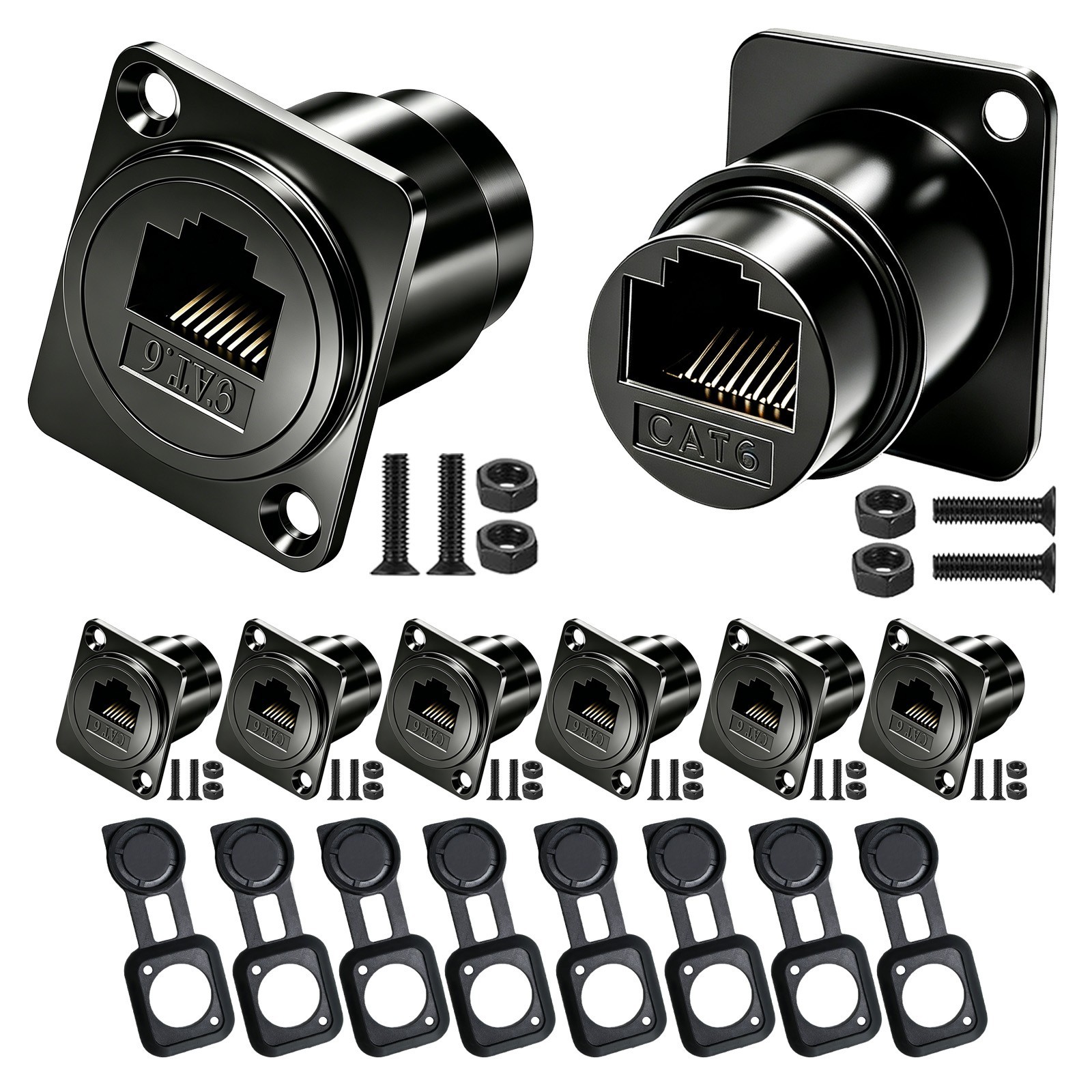 CAT6 RJ45 D type metal panel mount female socket connector 8Pack