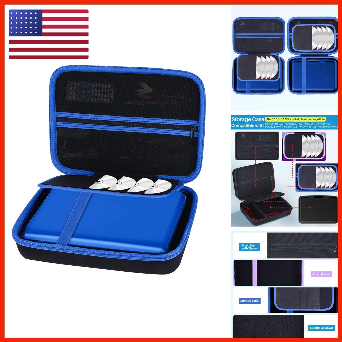 Lebakort B427 Storage Case for 10.5-11.5 Portable DVD Player - Black Blue