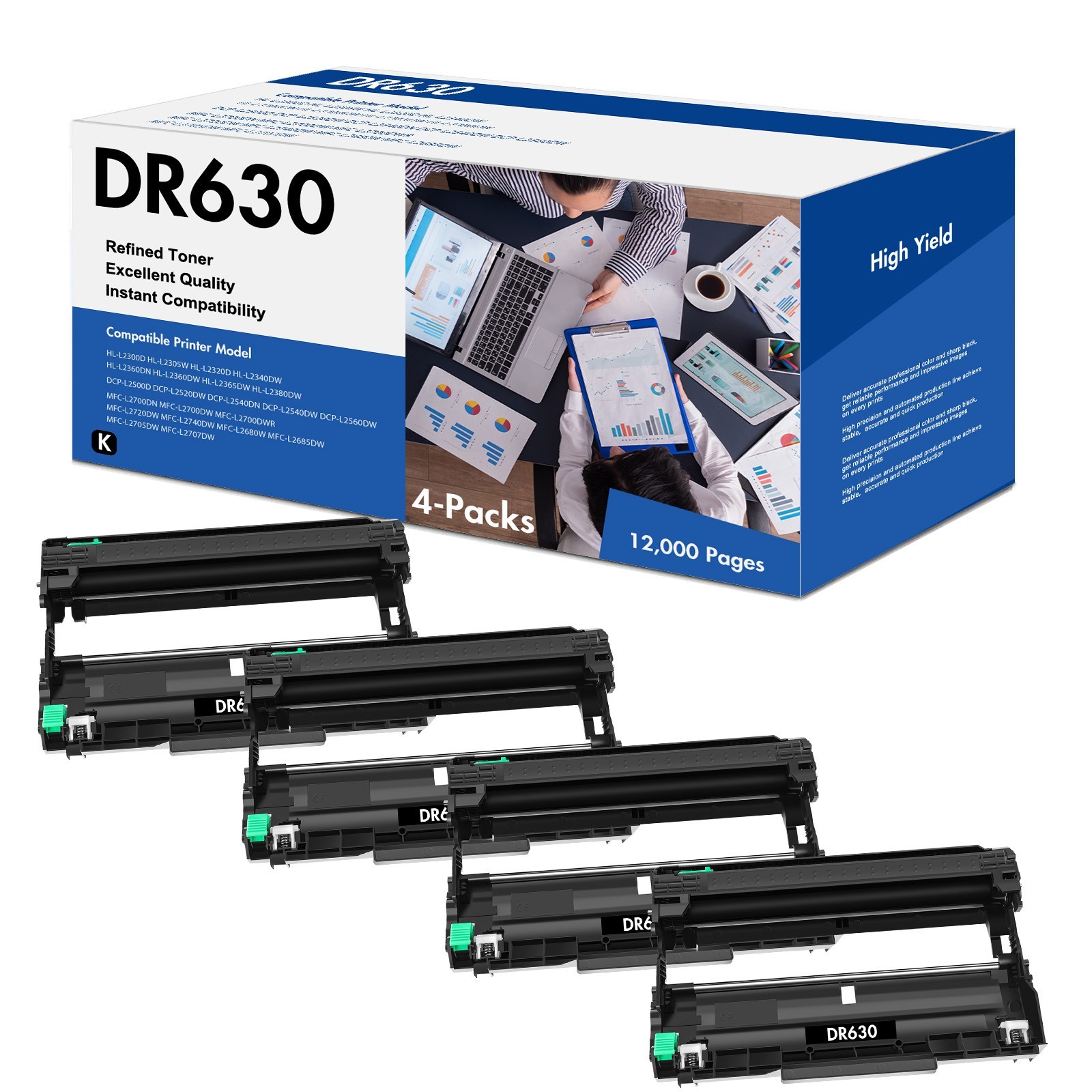 4PK DR630 Drum Unit Fits For Brother DCP-L2300D DCP-L2500D DCP-L2520DW L2540DW