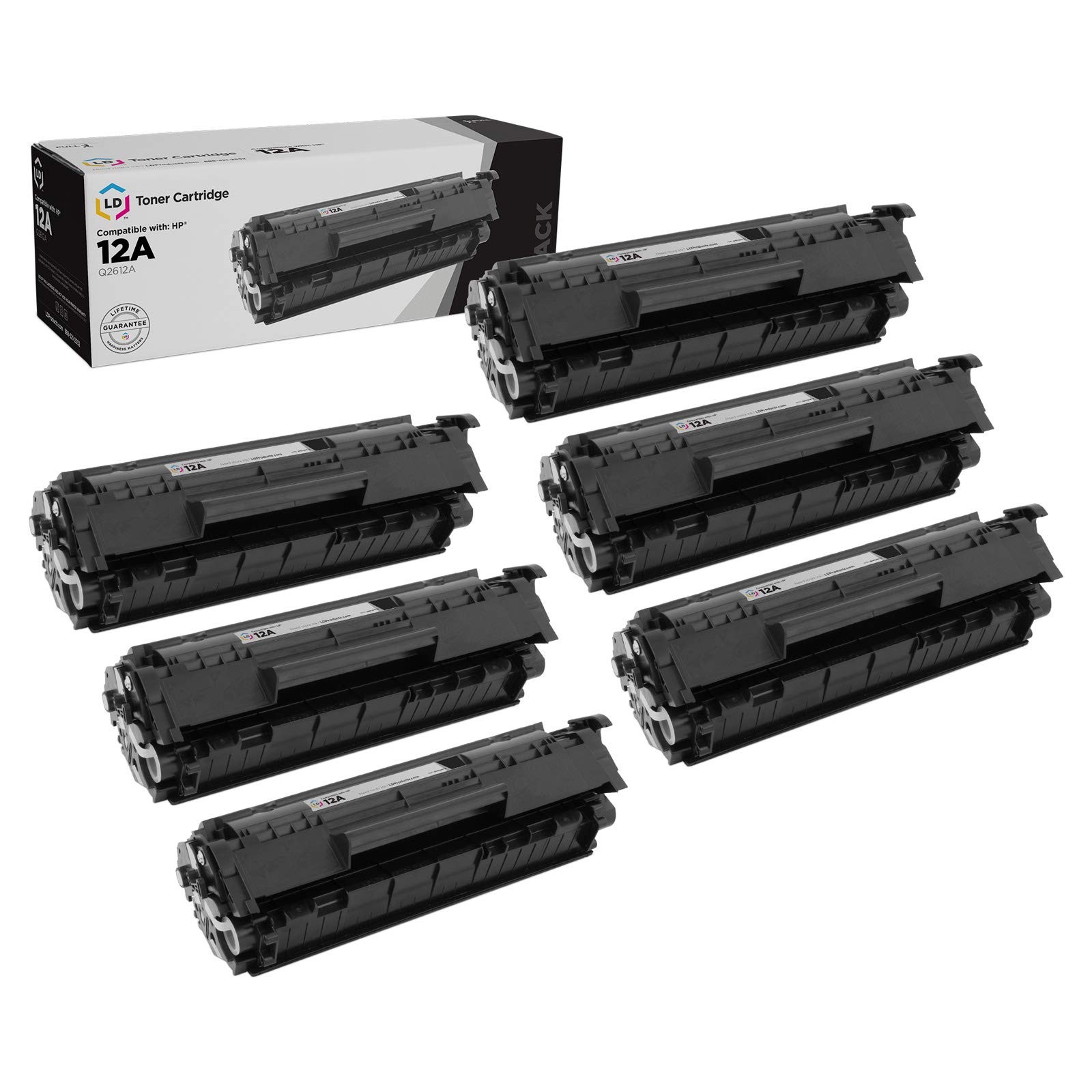 LD 6PK Comp Black Laser Toner Cartridge for HP 12A Q2612A LaserJet 1022nw 3015