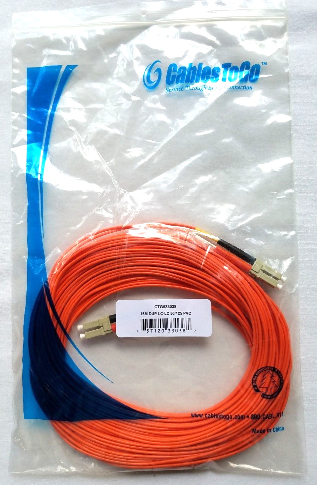 LC-LC 33038 50/125 C2G/Cables to Go OM2 Duplex MM PVC Fiber 15 Meter - LOT OF 5