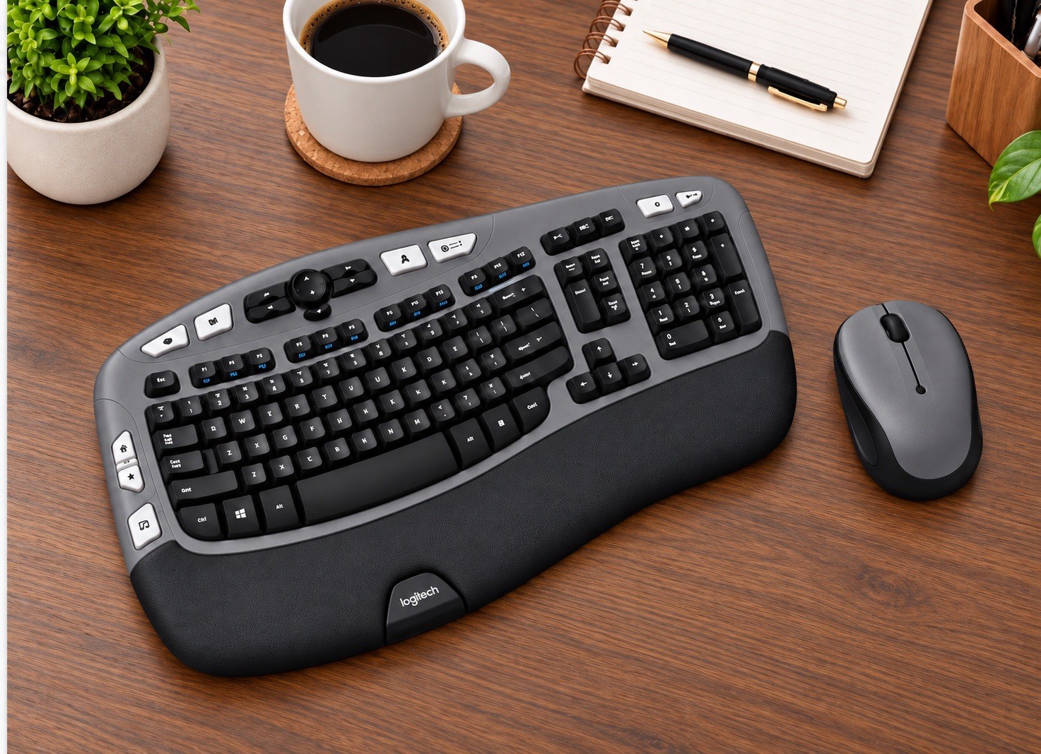 Logitech GRAY MK550 Comfort Wave K350 Wireless Ergonomic Keyboard M510  USB