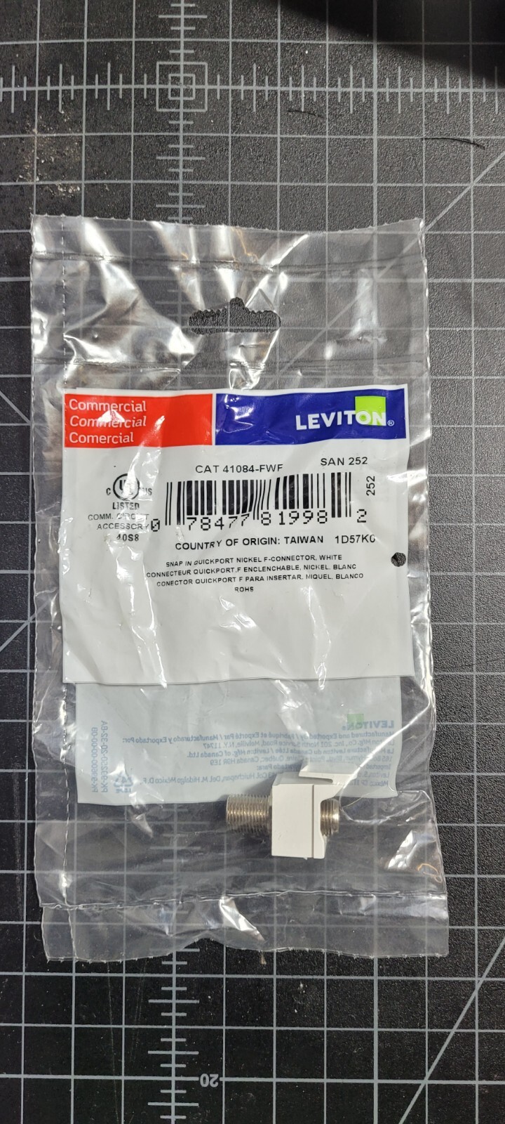 Leviton 41084-FWF Snap-In Quickport Nickle F-Connector, White, LOT OF 5x