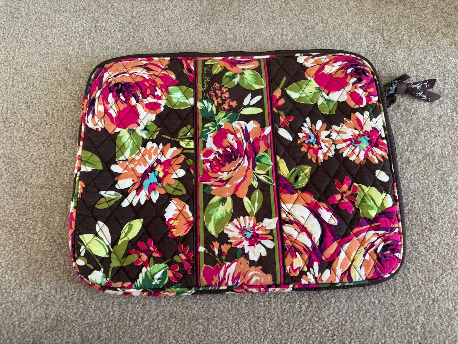 14x11 Vera Bradley Quilted Laptop Sleeve In Pattern English Rose
