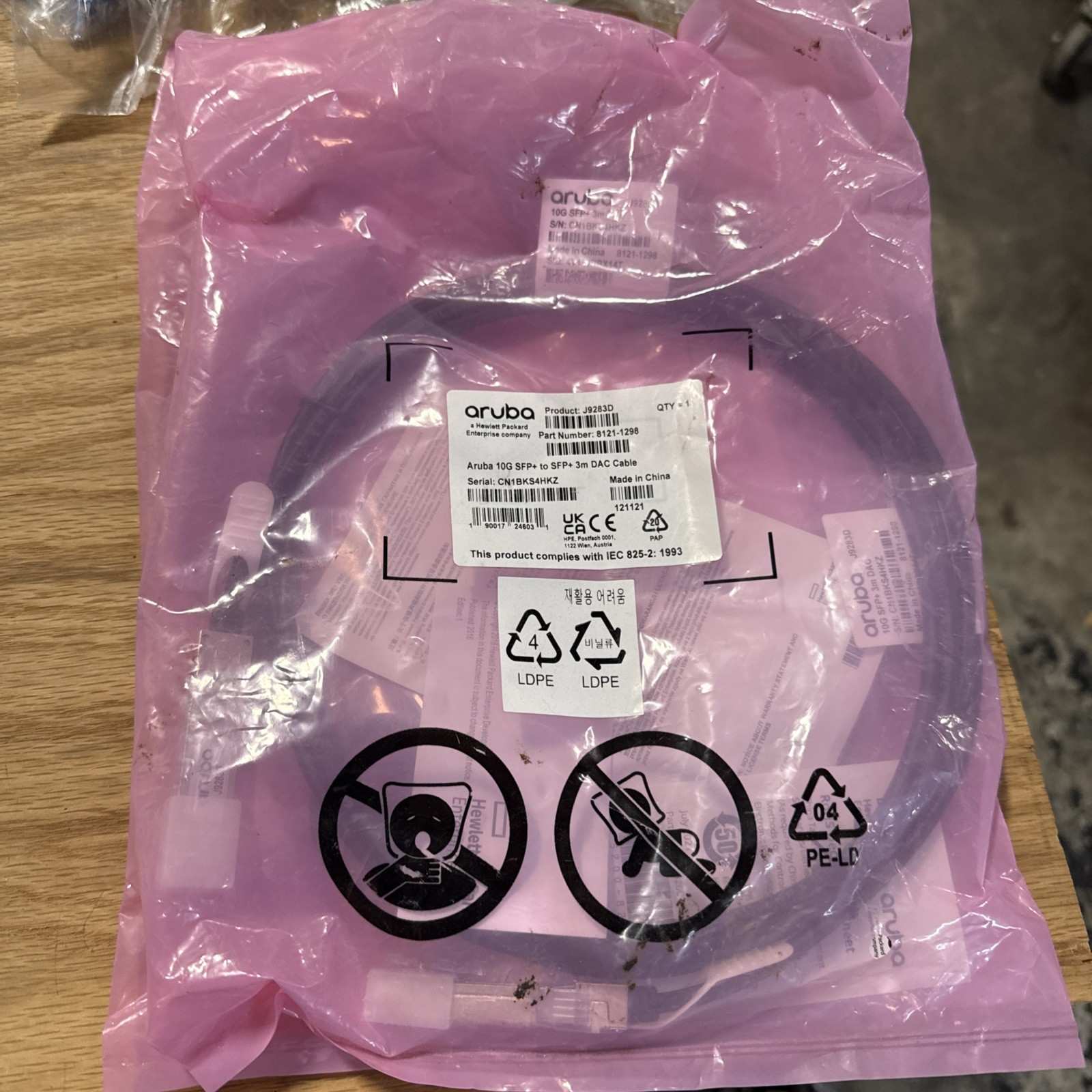 J9283D I Genuine HPE Aruba 10G SFP+ to SFP+ 3m DAC Cable 8121-1298 BRAND NEW