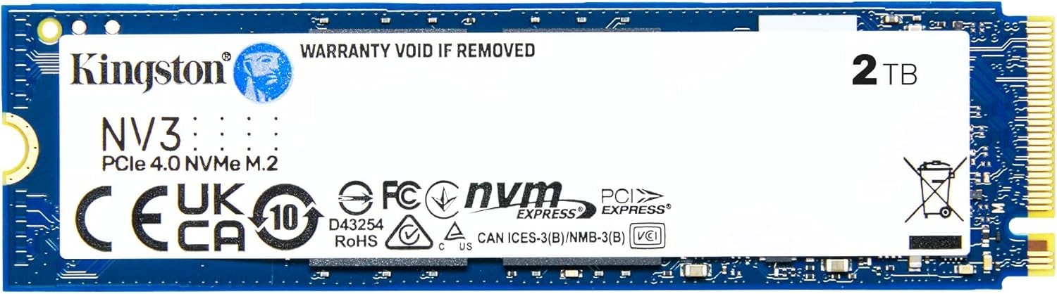 Kingston NV3 2TB M.2 2280 NVMe SSD PCIe 4.0 Gen 4x4 Up to 6000 MB/s SNV3S/2000G