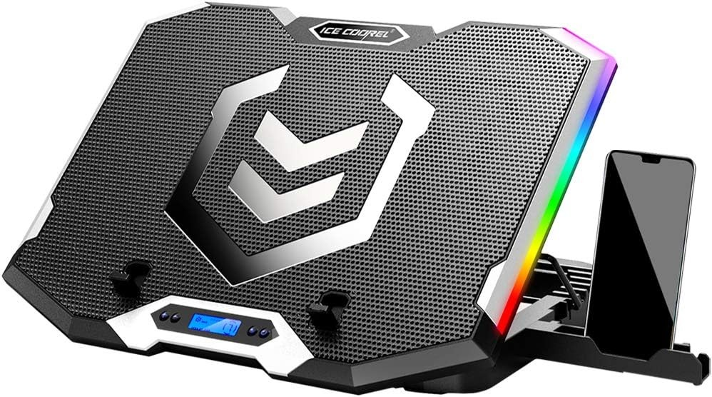 ICE COOREL Gaming Laptop Cooling Pad 15-17.3 Inch Stand with 6 RGB Fans & LCD