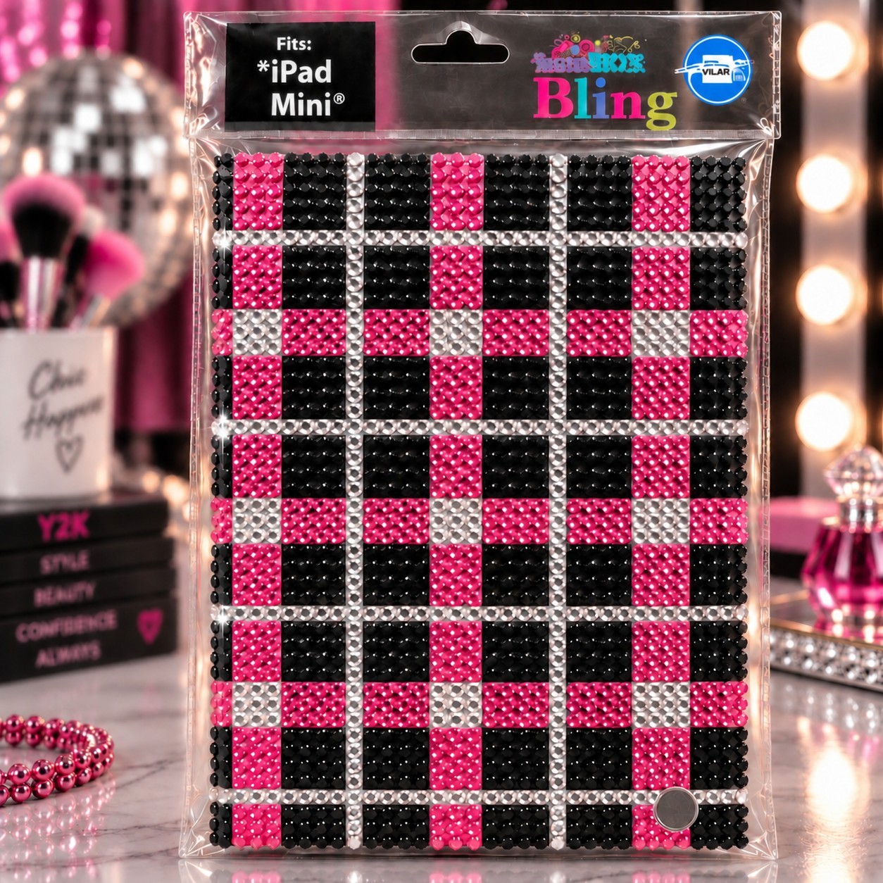 iPad Mini 1/2/3 Case A1432 A1489 A1599 Rhinestone Bling Hard Shell Pink Plaid