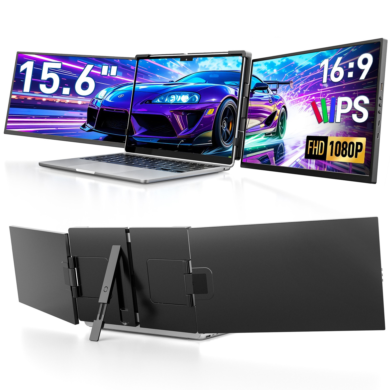 Dopesplay 15.6" Triple Screen Extender Portable Monitor FHD 1080P IPS for 13-17"