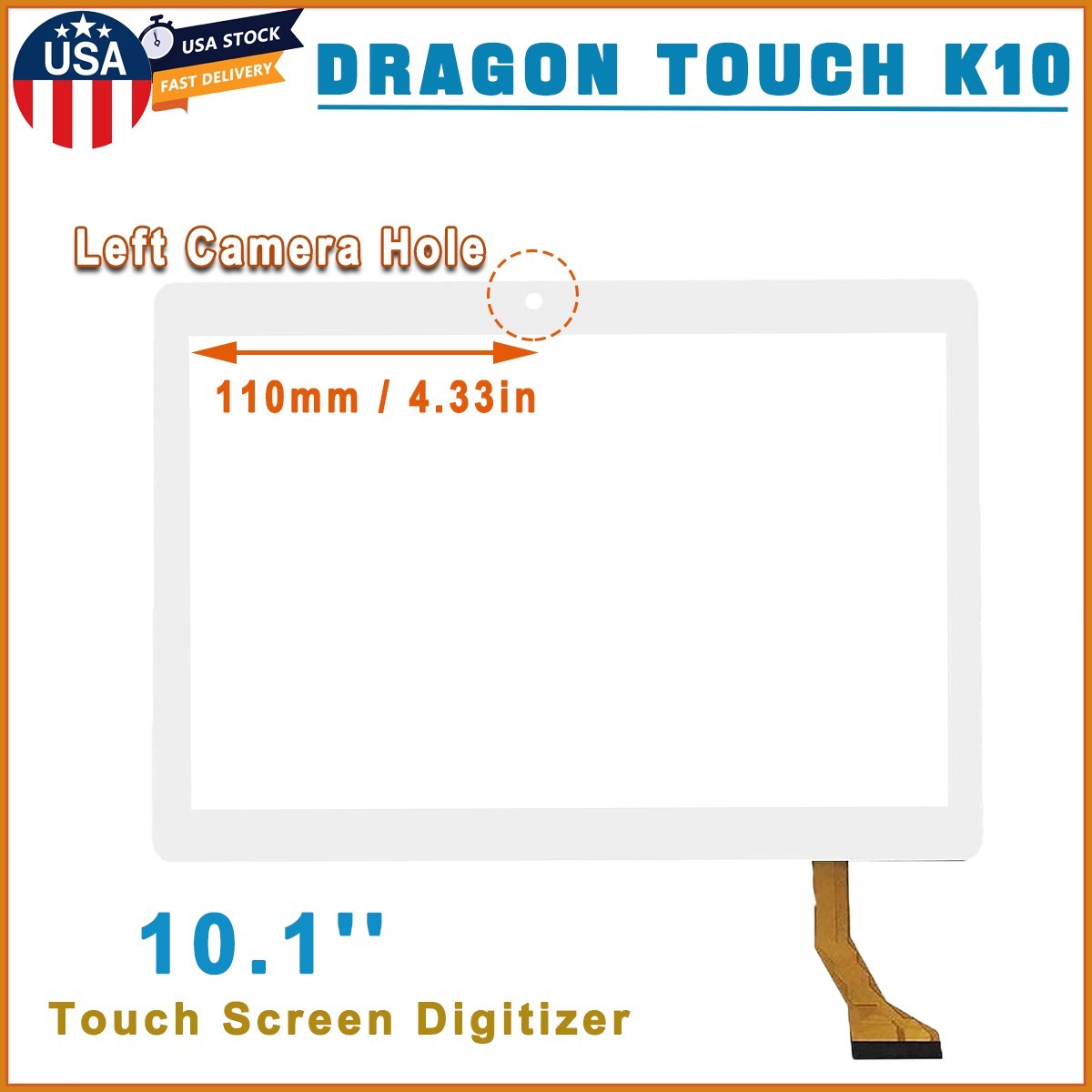 10.1" White Touch Screen Digitizer Glass Panel Replac TO Dragon Touch K10 Tablet
