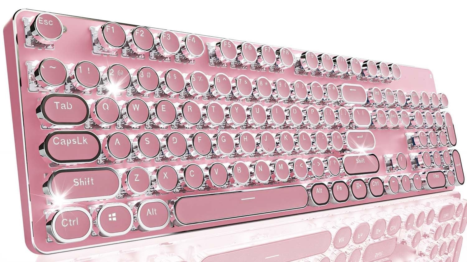 EWEADN TK950 Wireless Mechanical Typewriter Keyboard 104 Keys Pink RGB BT