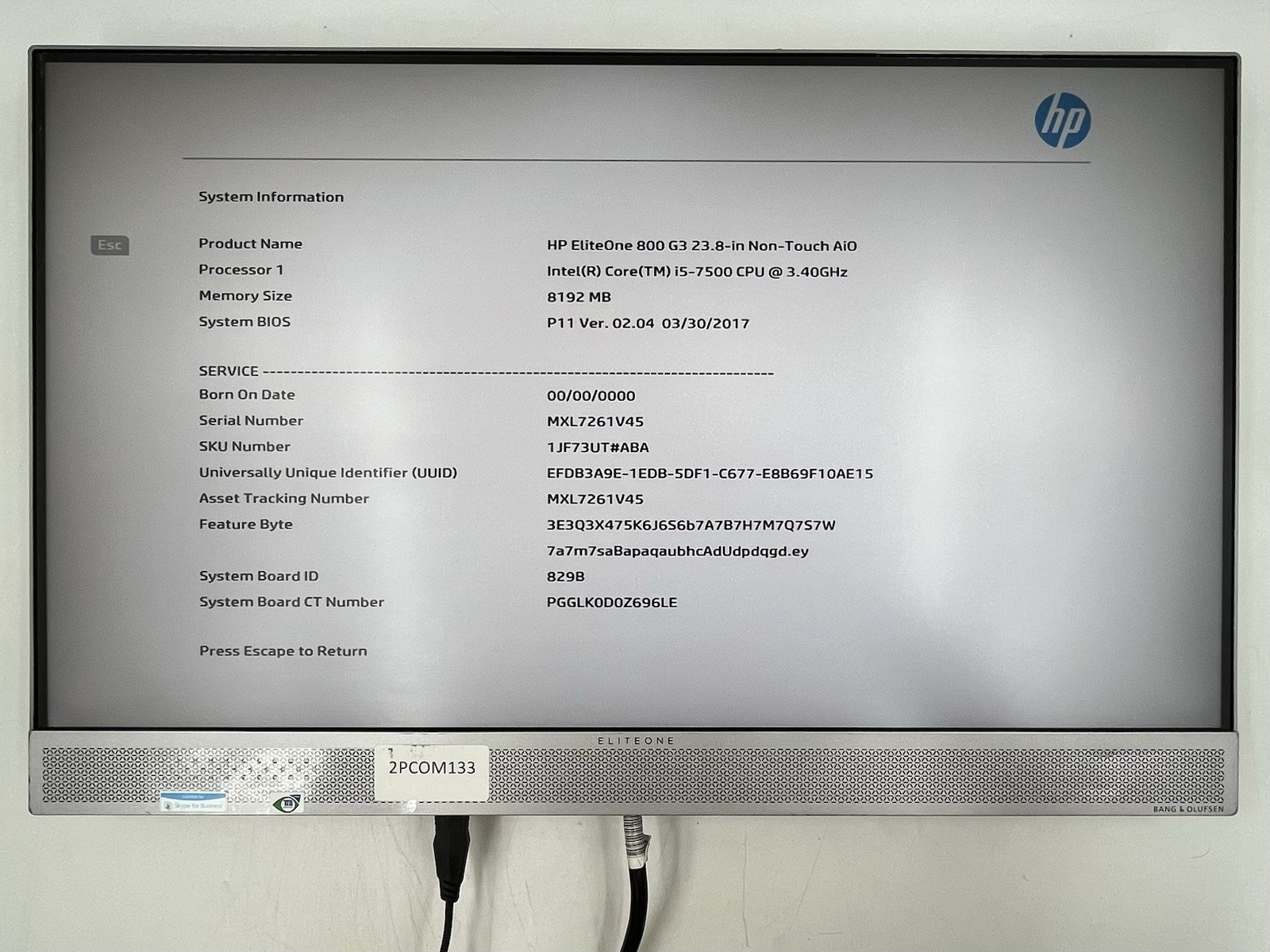 HP EliteOne 800 G3 AIO PC 24" i5-7500 8GB - No HDD/OS - No Stand - 100% Working