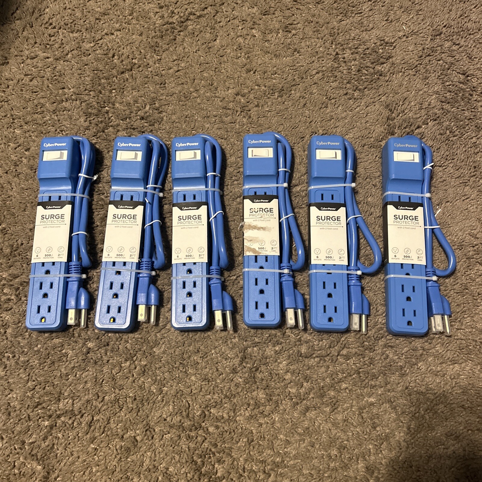 NEW CyberPower 2  ft. Outlet Surge Protector, Blue New-Bundle Of 6 NEW