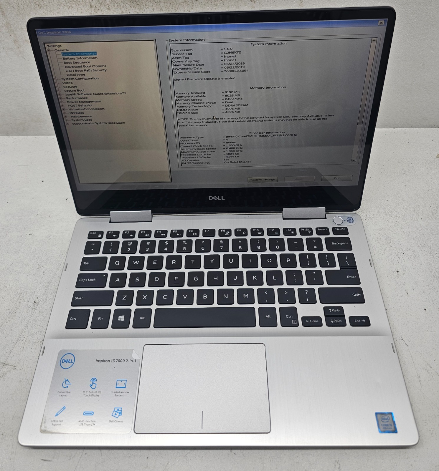 Dell Inspiron 7386 Laptop Intel Core i5-8265U 8GB Ram NO HD/OS (FL)