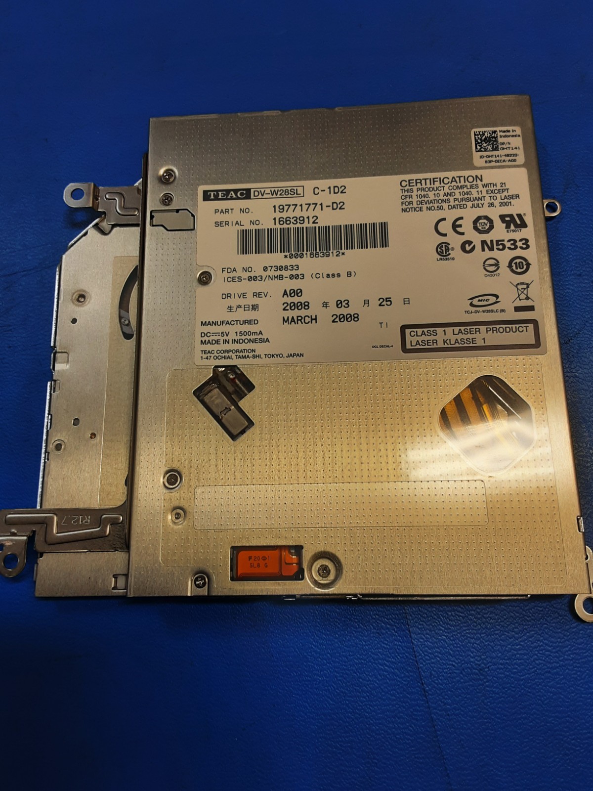 TEAC DW-28SL 19717171-D2 Dell 0HT141 Slim Slot-Load 8X IDE DVD±RW Optical Drive