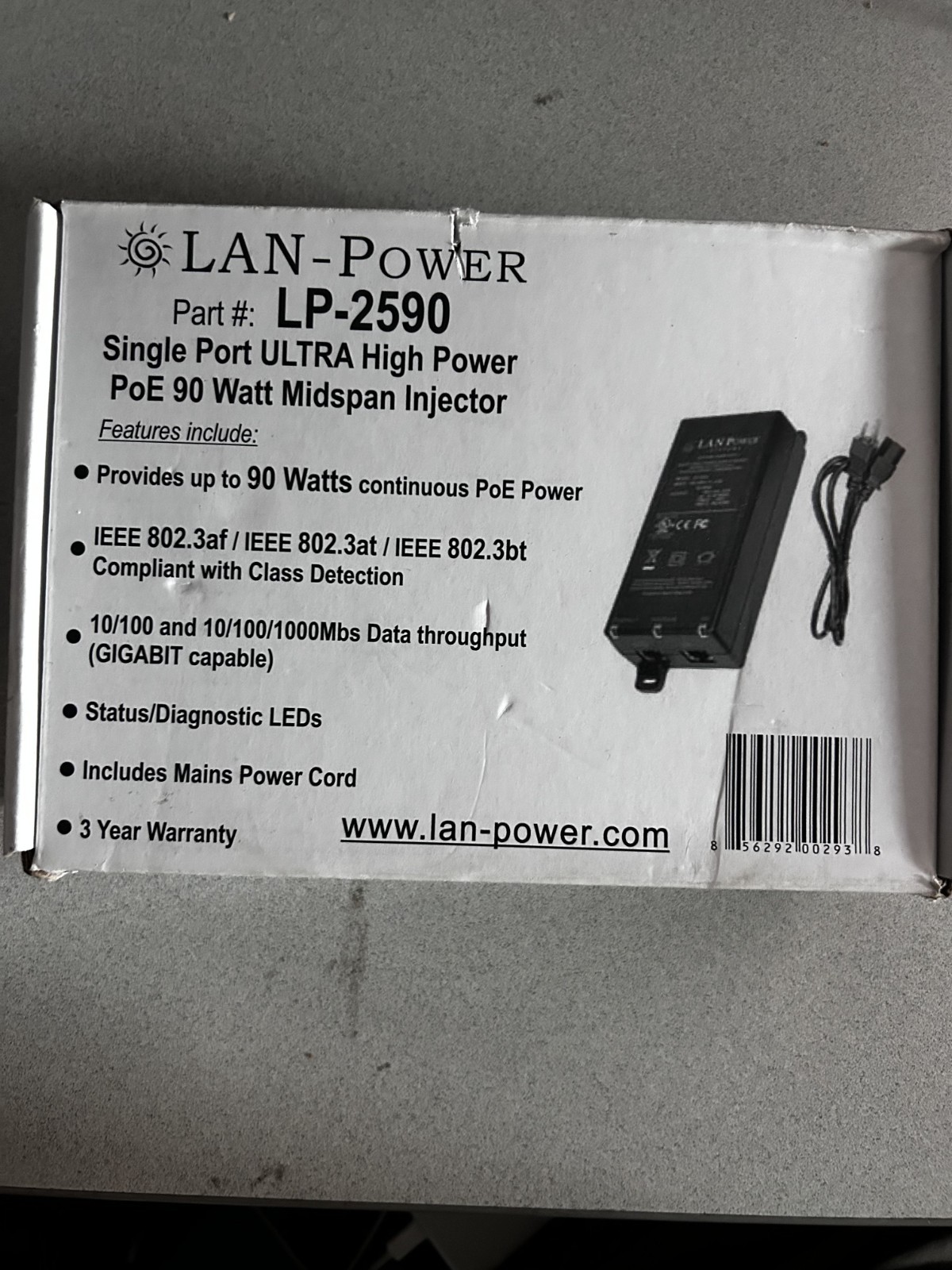 LAN-power Singleport Ultra High Power PoE 90 watt Midspan Injector