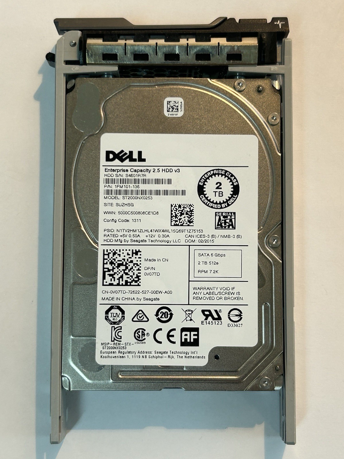 DELL 0V07TD 2TB 7.2K 6Gb/s SATA 2.5" HDD Hard Drive ST2000NX0253 0V07TD -100%