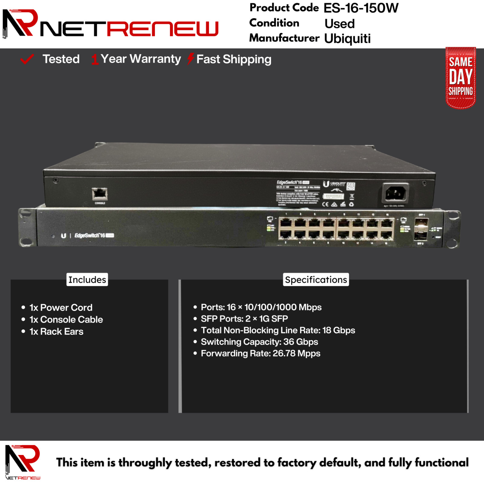 ES-16-150W Ubiquiti Networks  EdgeSwitch 16  Switch 150W  16-Port