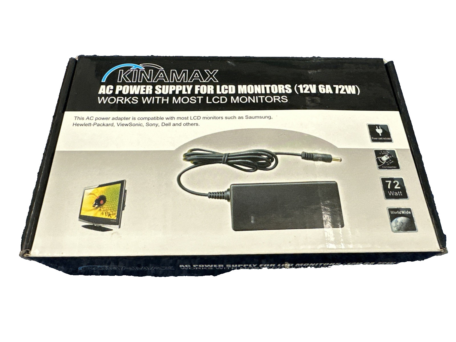 KINAMAX 12V 6A 72W AC Power Adapter Charger for LCD Monitors Universal 2.5/5.5mm