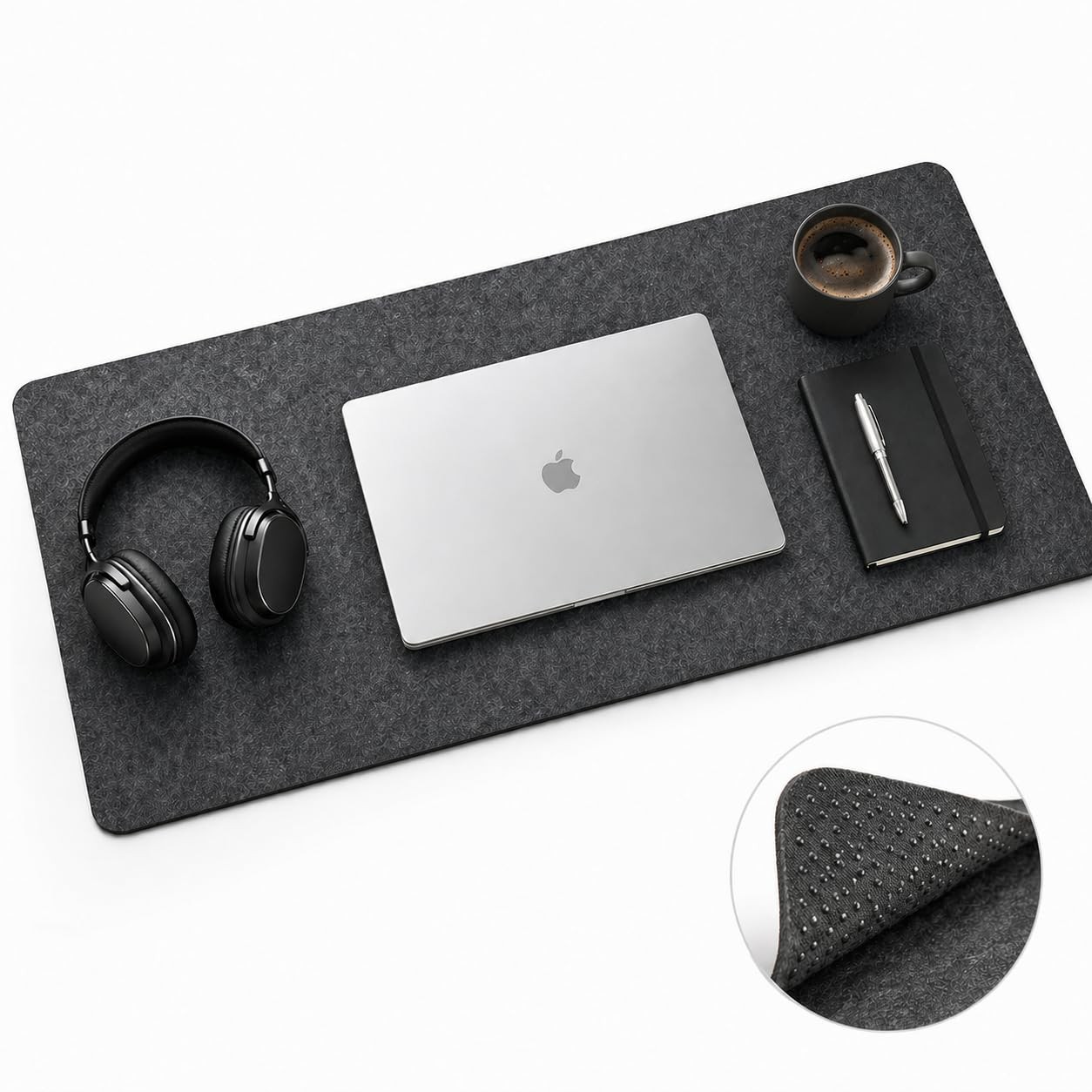 Premium Reversible Felt Desk Mat Computer Pad Keyboard Mouse 40x16 Inch Black