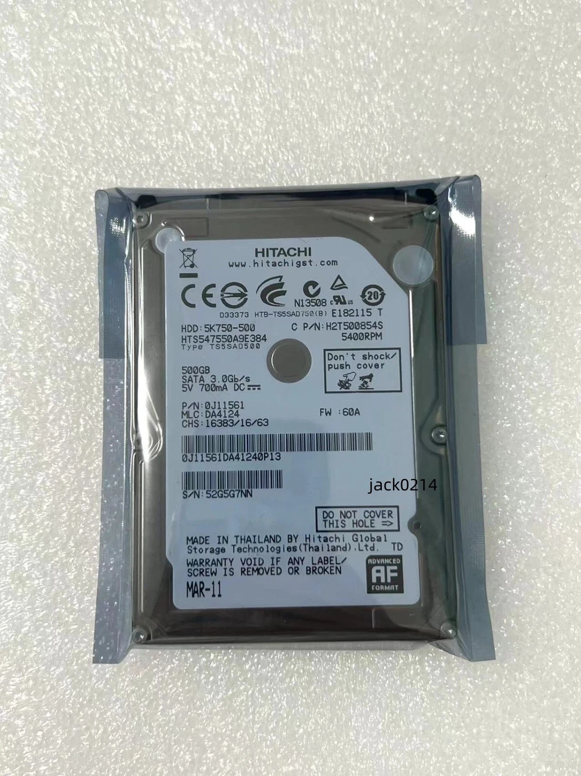 Hitachi HTS547550A9E384 500GB 5400RPM 2.5in Laptop SATA Hard Drive