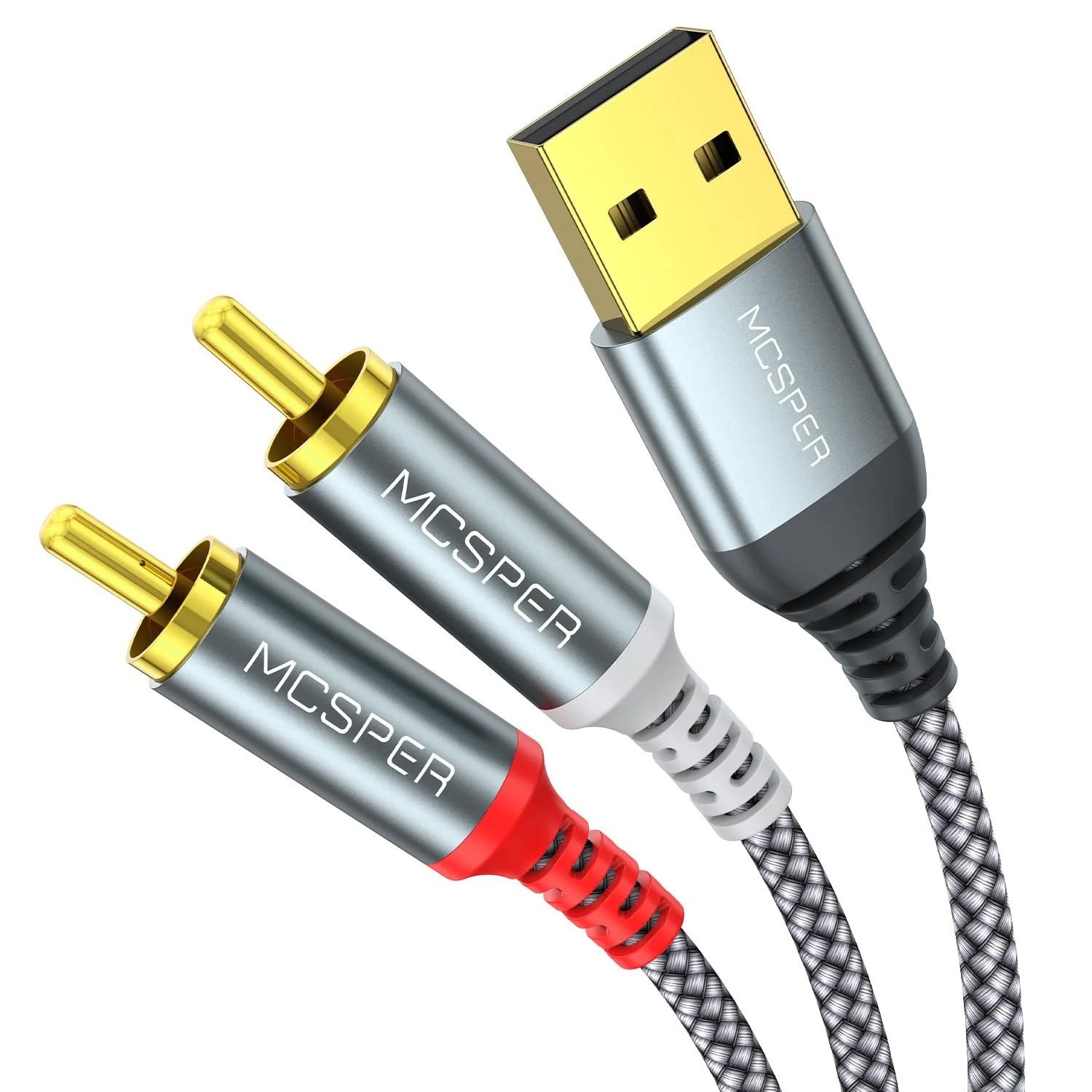 USB to RCA Audio Cable (6.6FT) Nylon Braided USB to RCA Adapter for PC, Laptop