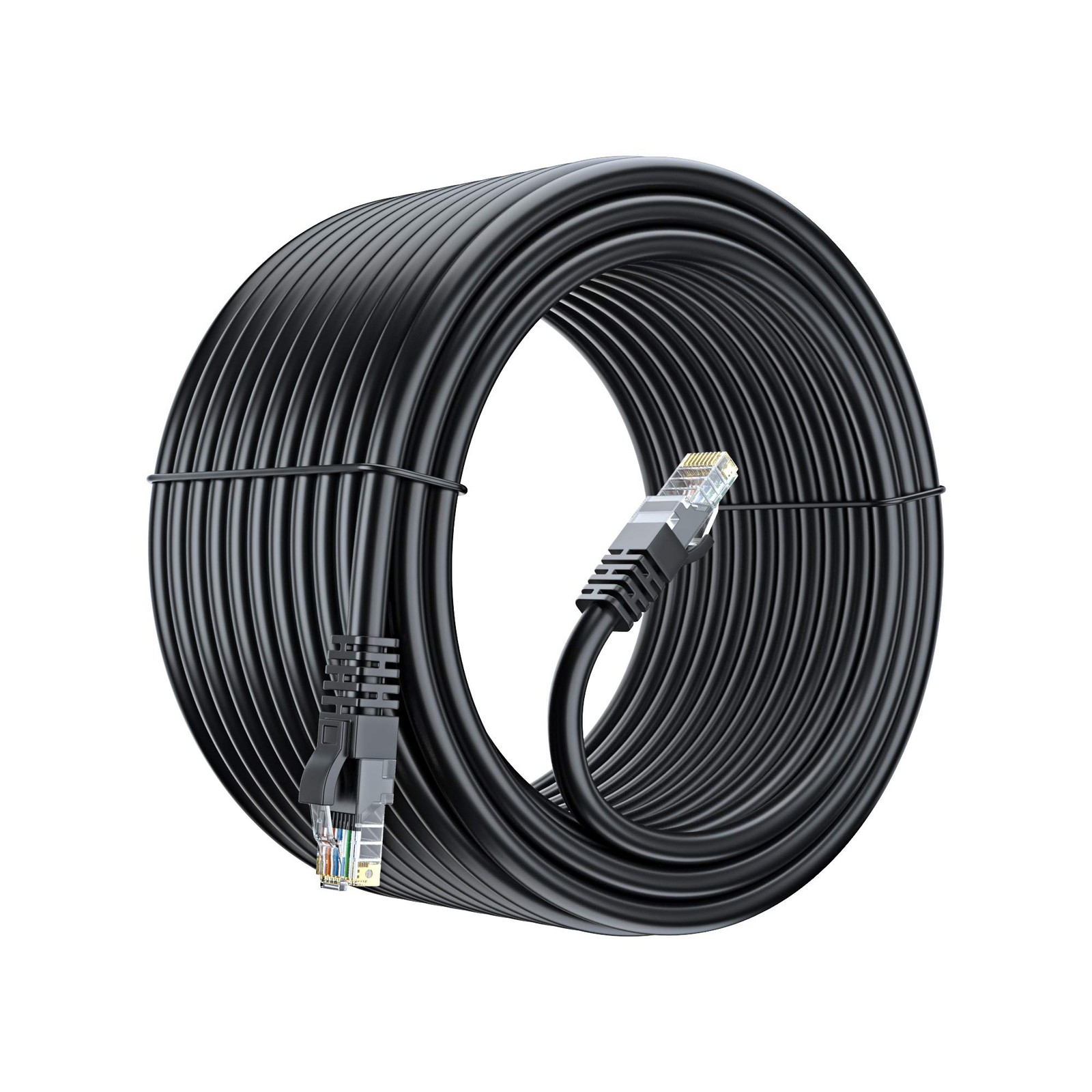 1 PCS 100 FT Black Cat 6 Ethernet Cable Round LAN Patch Cord RJ45 Connector