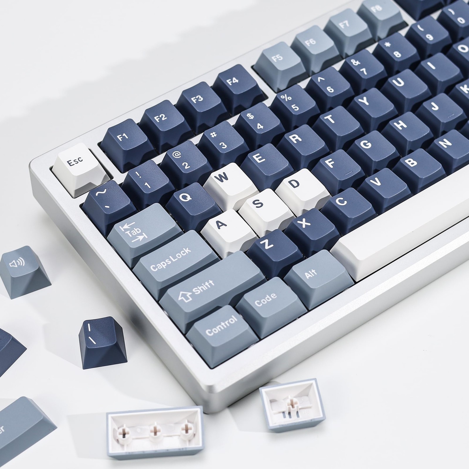 174 PCS PBT Double Shot Blue Keycaps Fits 61/64/68/84/87/100/104/108 Keys