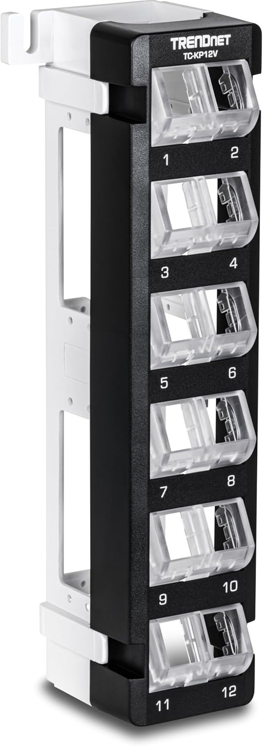12-Port Blank Angled Wall Mount Keystone Patch Panel, TC-KP12V, Use with Keys...