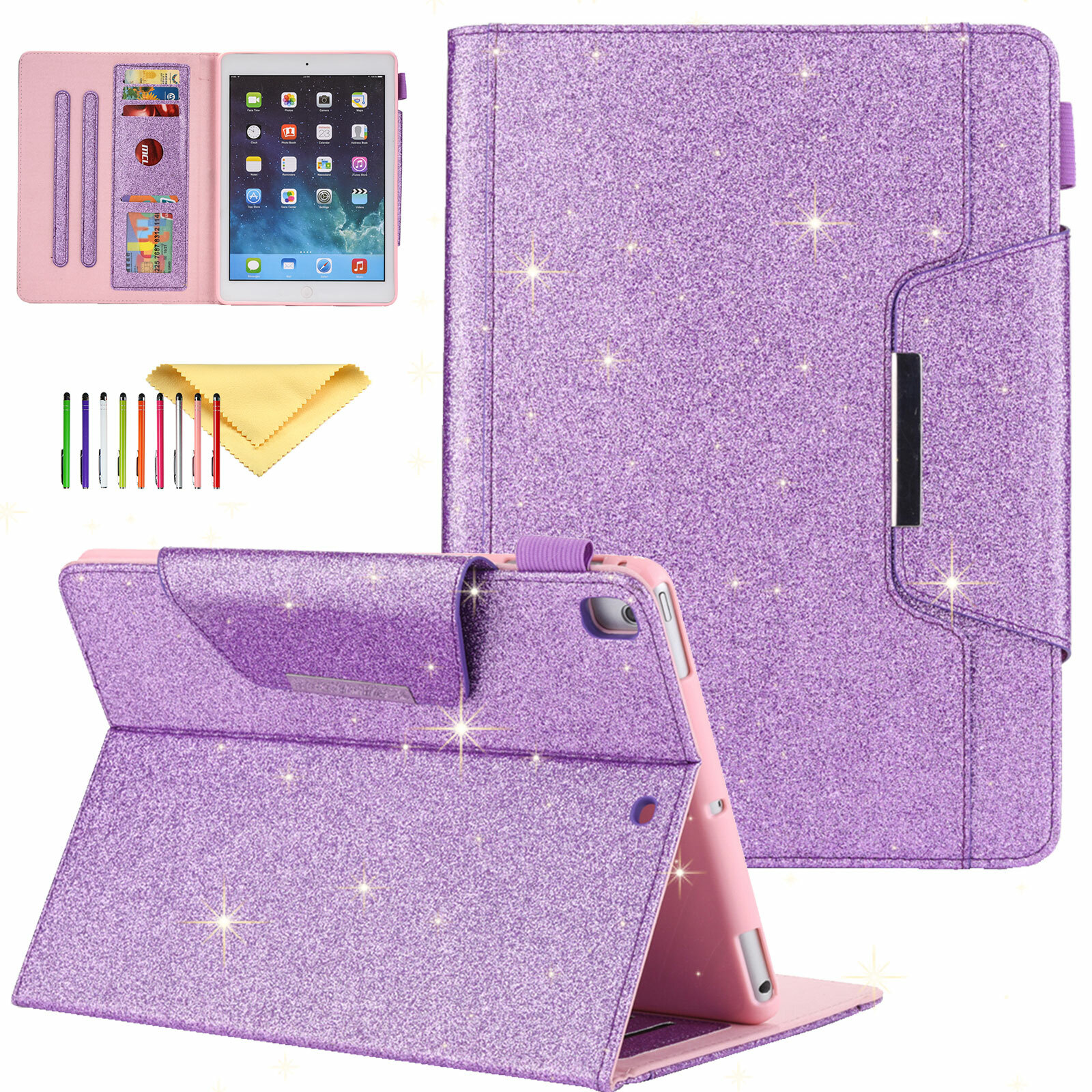Bling Glitter Leather Flip Wallet Smart Case Cover Fr iPad 10.2" 9th/8th/7th Gen
