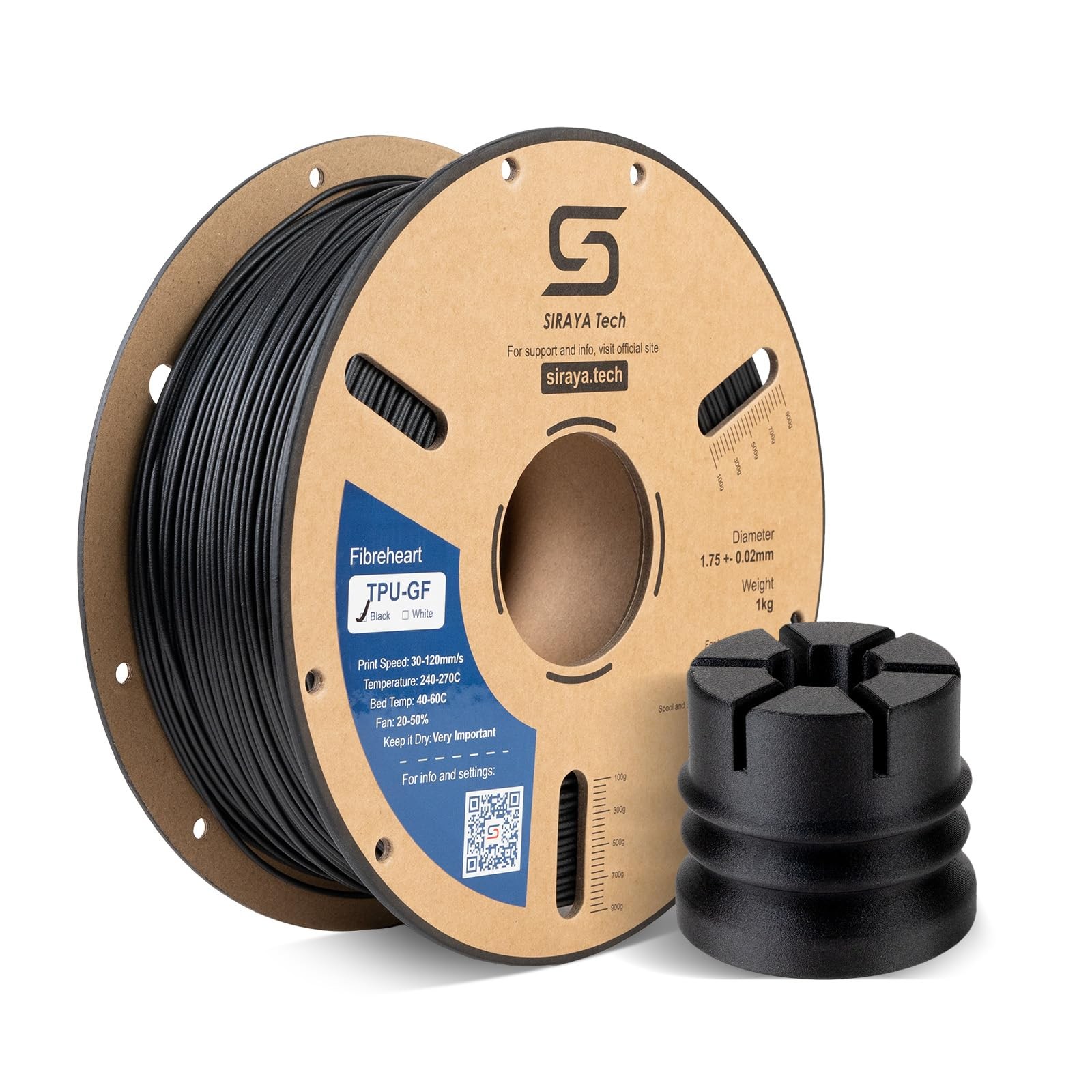 Fibreheart TPU-GF 3D Printer Filament, Glass Fiber Reinforced TPU Ultra Low Warp