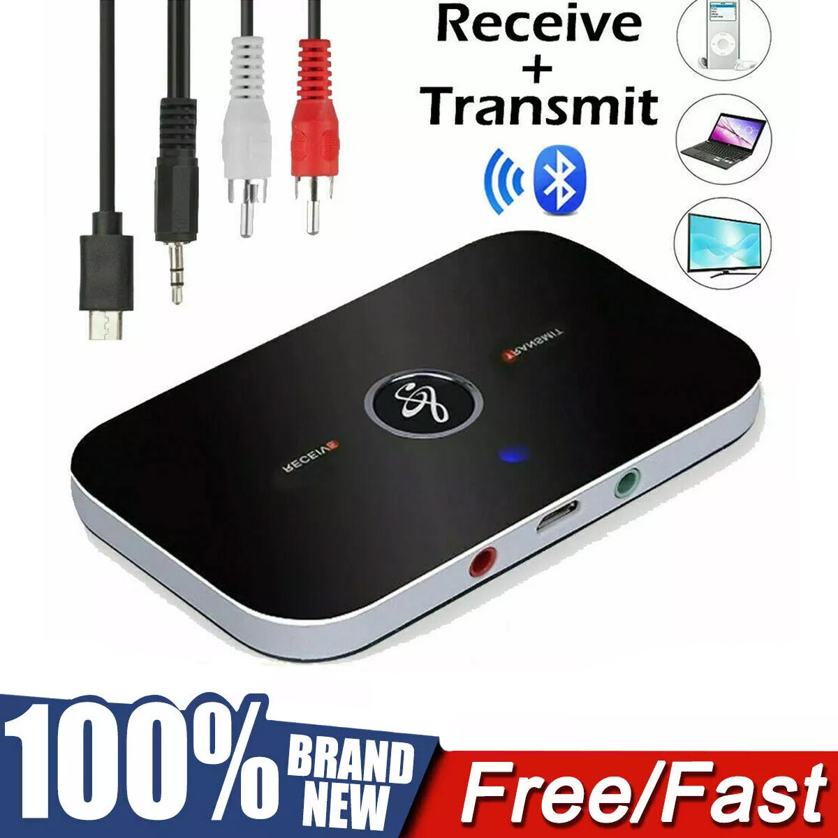 2-IN-1 Bluetooth Receiver & Transmitter Wireless RCA to 3.5mm Aux Audio Adapter