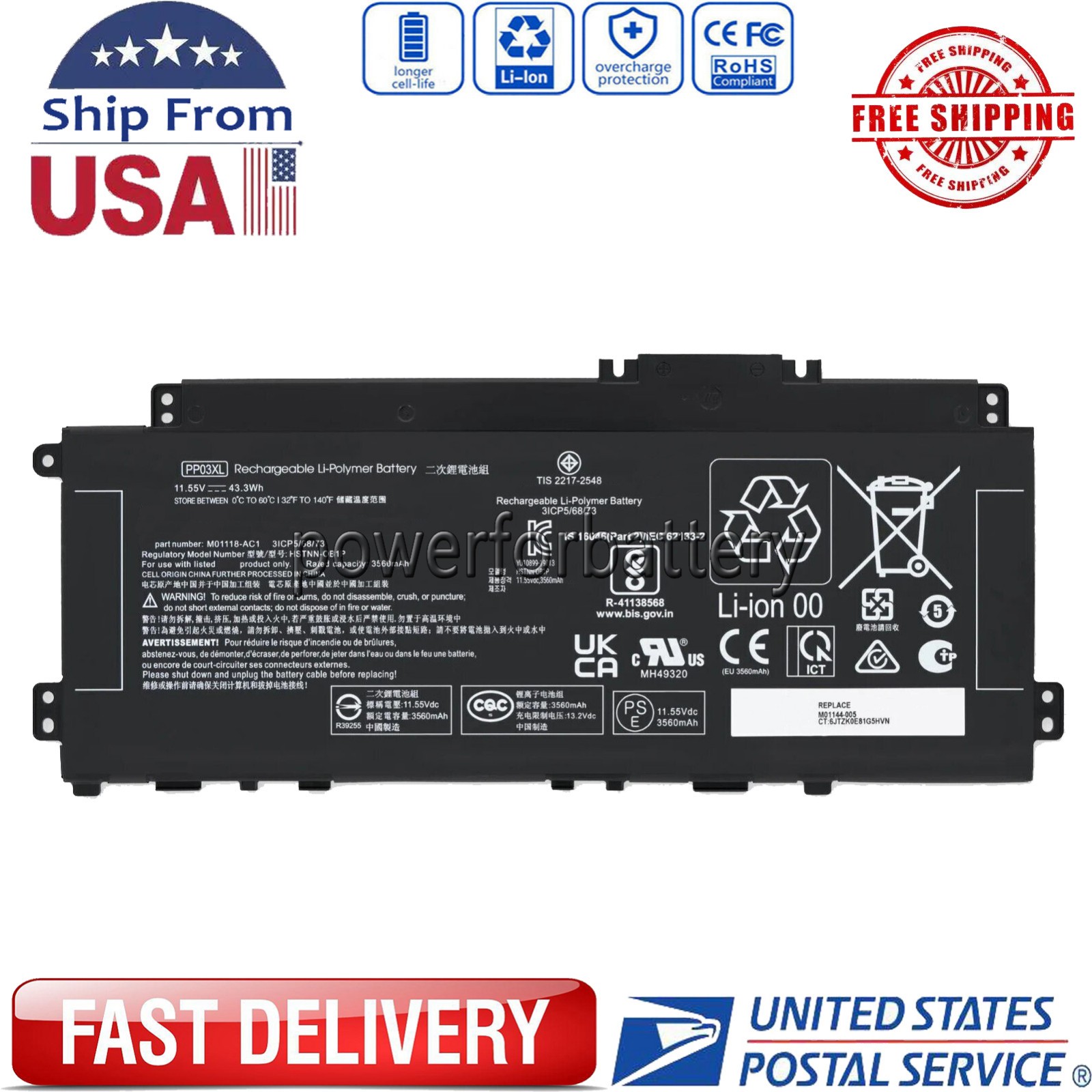 PP03XL PP03043XL M01144-005 Battery for HP Pavilion x360 L83388-421 L83393-005 