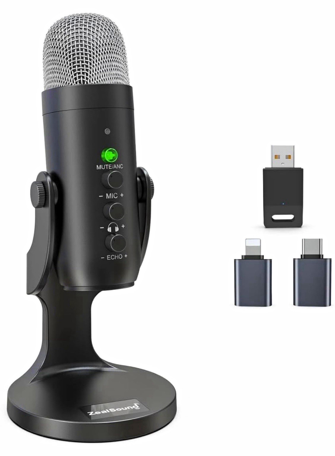 ZealSound K66BG USB Cardioid Desktop Mic w/ Stand, Mute & Volume Control