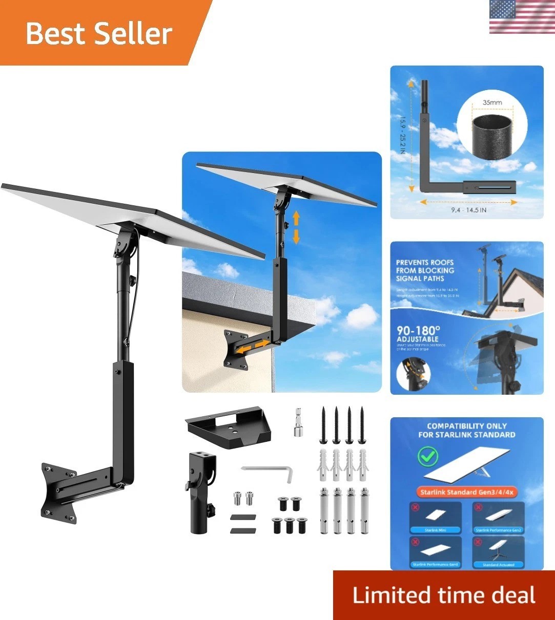 Durable Adjustable Starlink Mount: Rustproof & Compatible with Gen 3/V3/V4