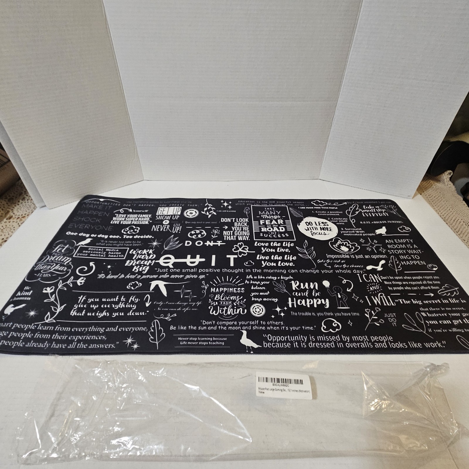 Large Extended Gaming Mouse Pad Motivational Quotes Black Desk Mat 15.7" New