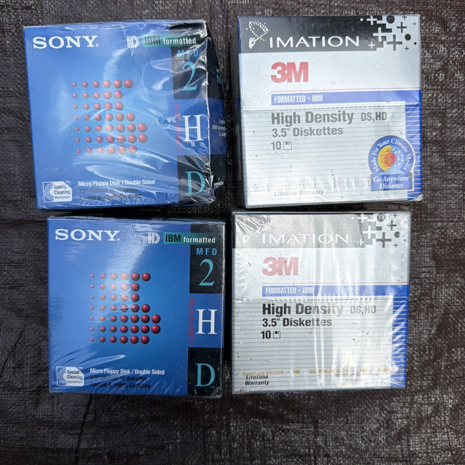 Lot of 4 NEW SEALED Sony & 3M MFD 2HD 3.5" Micro Floppy Disk IBM Formatted 10 p