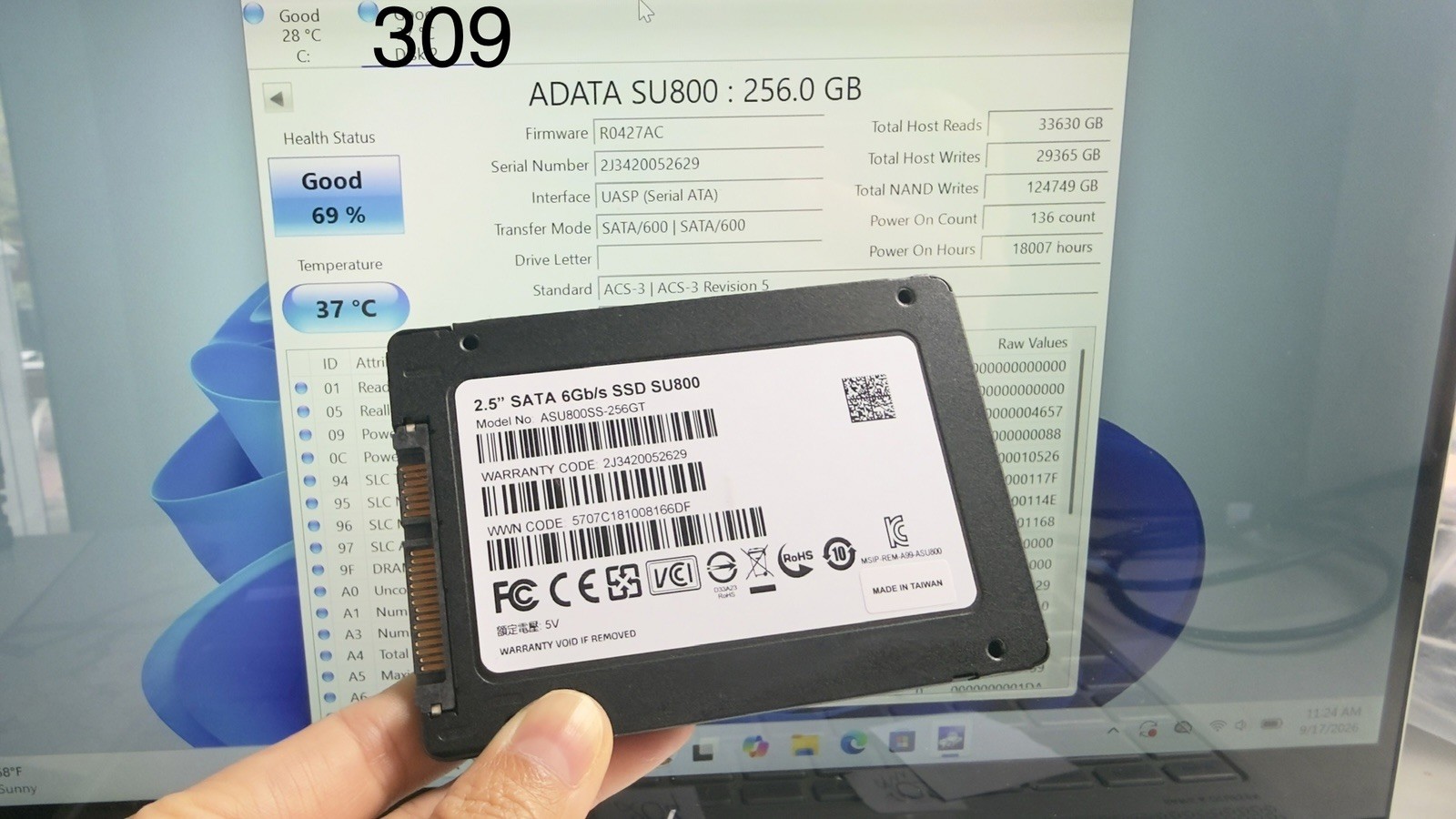 ADATA Ultimate SU800 ASU800SS-256GT 2.5" SSD 256GB