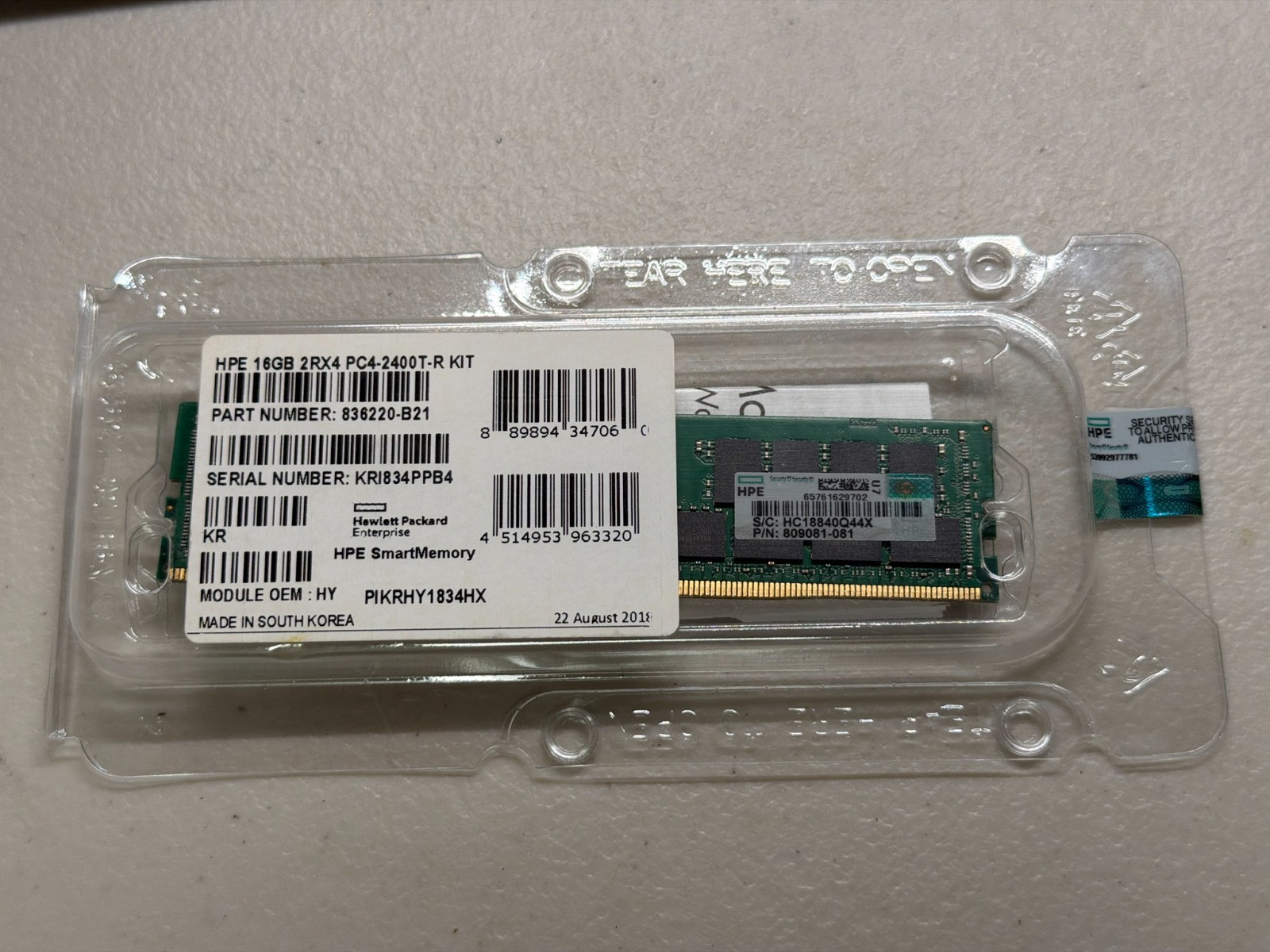 809081-081 HPE 16GB 2RX4 PC4-2400T DDR4 2400 MEMORY 836220-B21 846740-001