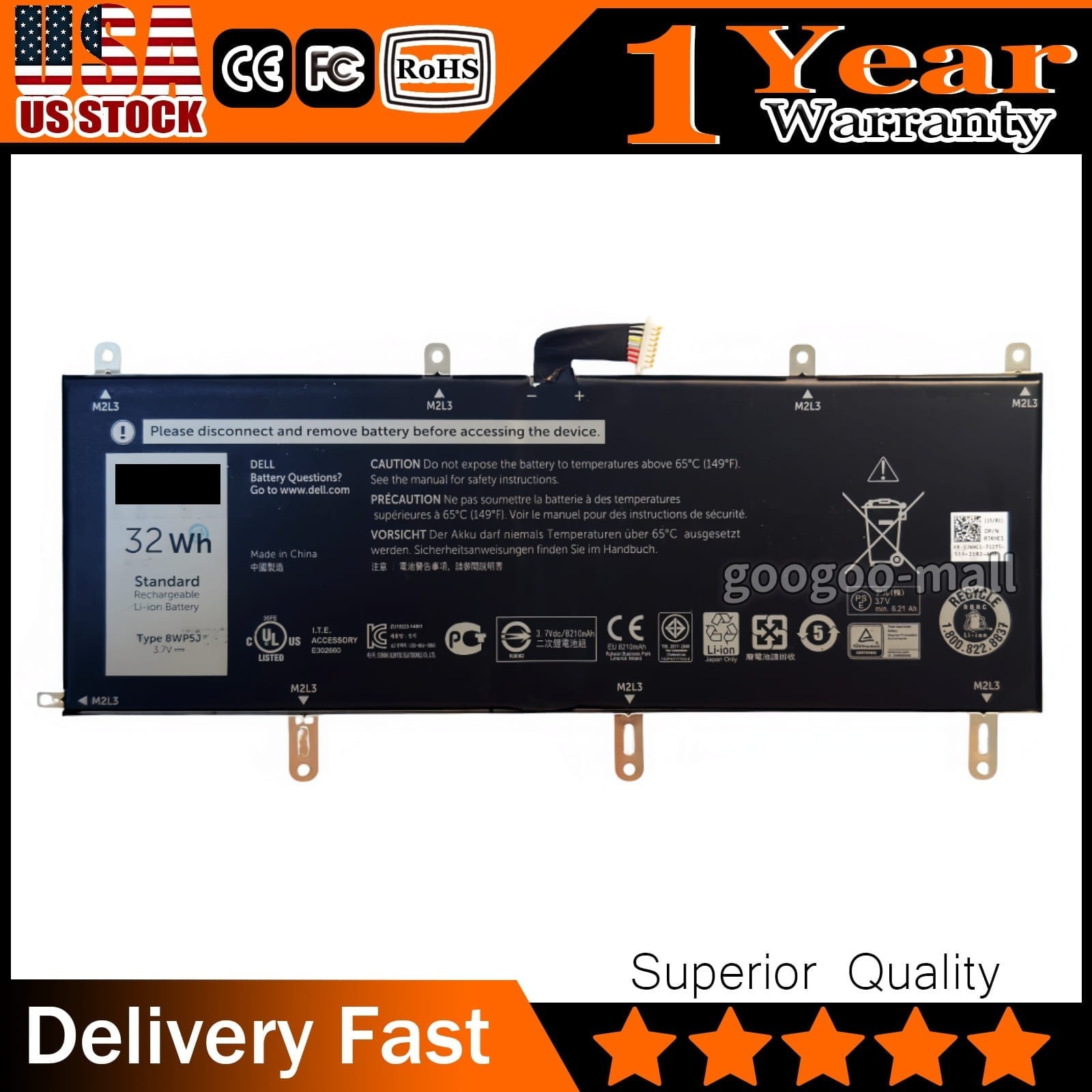 New Genuine 8210mAh 8WP5J 069Y4H Battery for DELL Venue 10 5050 Venue 10 5000