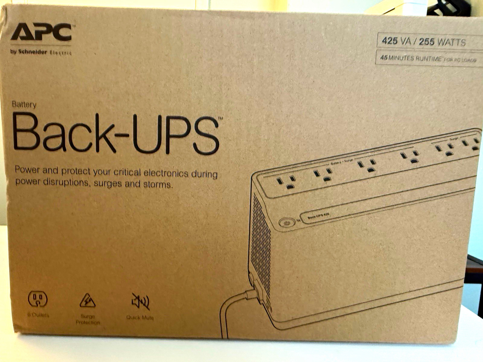 APC Back-UPS 425 BE425M 425VA 255W 6-Outlet 180J UPS 120V Black