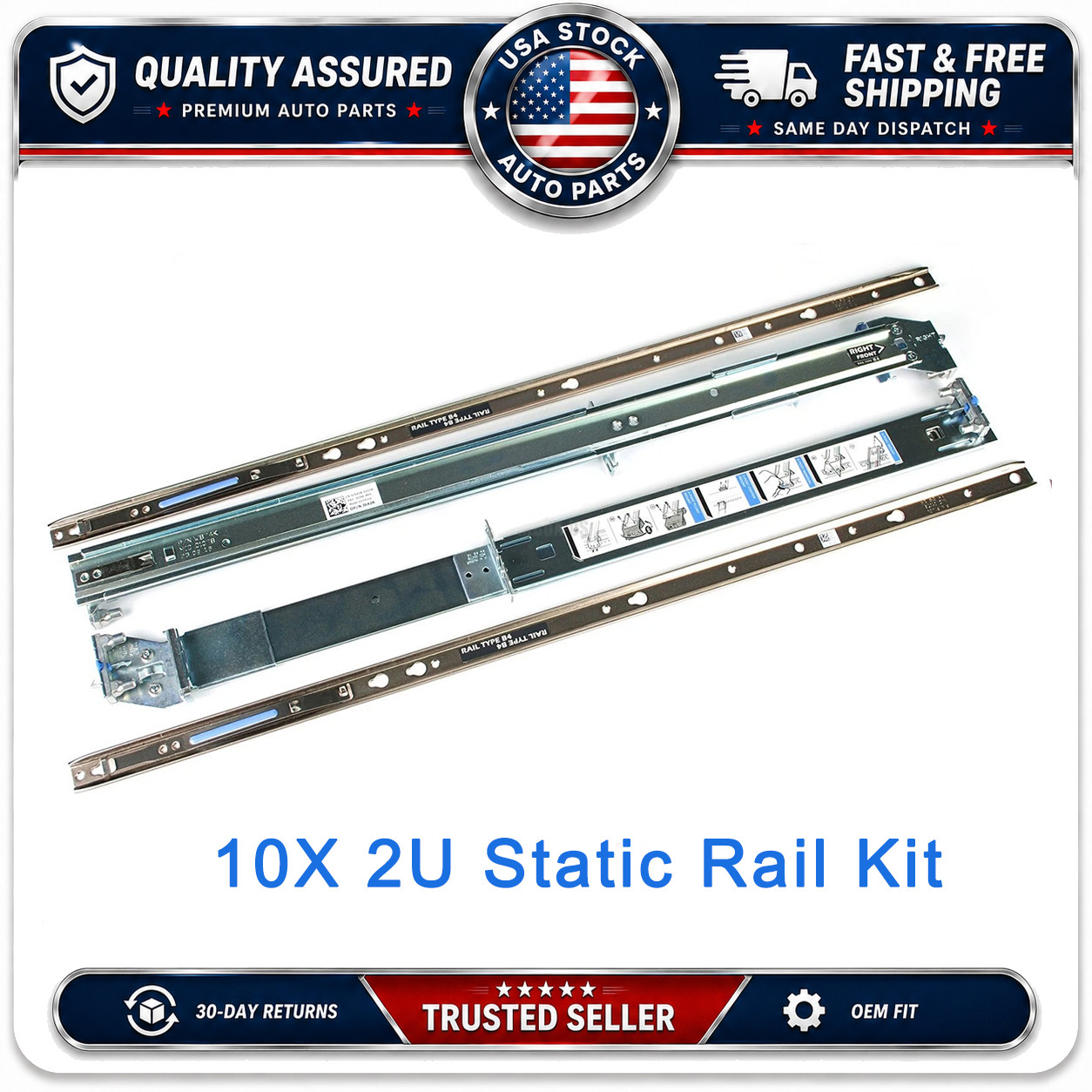 10PCS 2U Static Rail Kit For Dell H872R PowerEdge R510 R520 R720 R730 R540 R740