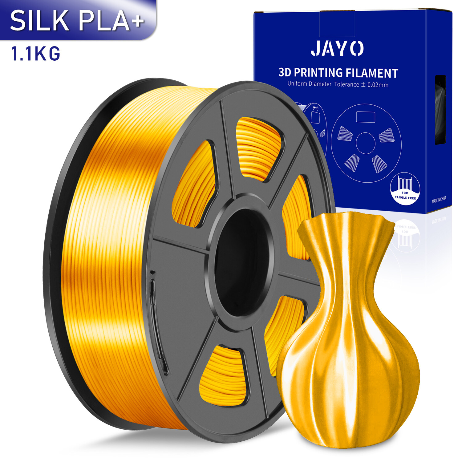 JAYO SILK PLA+ Gold 1.75mm 3D Printer Filament 1.1KG Metallic Shine Non-brittle