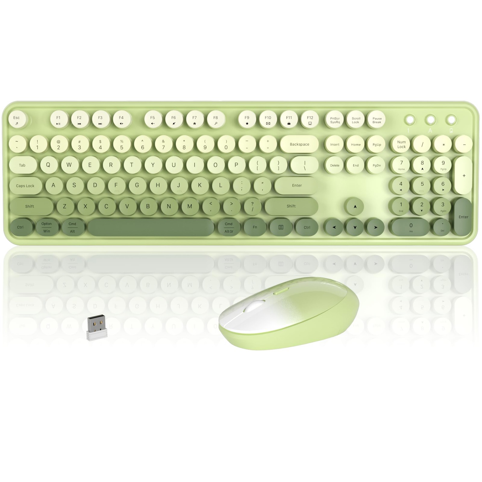 Colorful Wireless Keyboard Mouse Combo 104 Keys Retro Cute Round Green Gradient